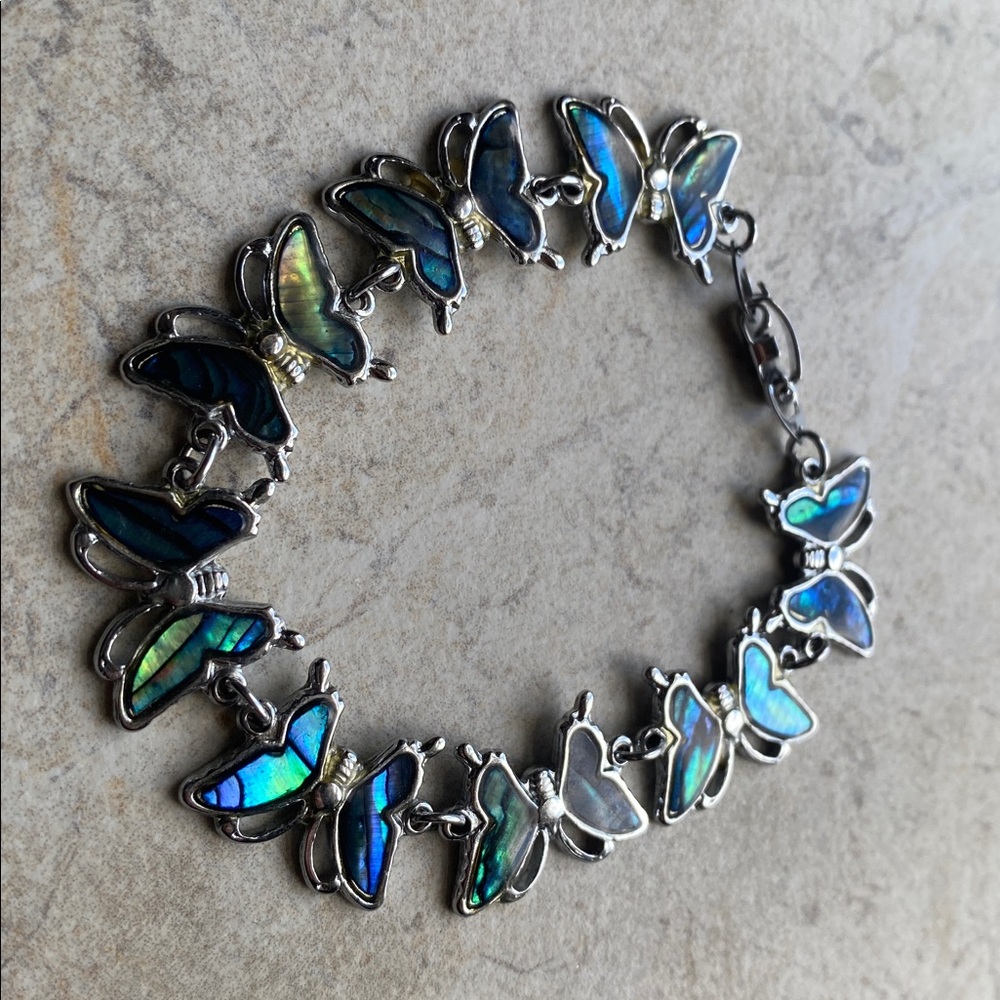 Abalone Butterfly Silver Bracelet